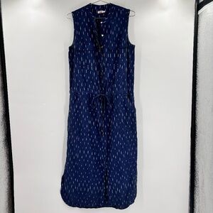 Faherty Saylor Midi Dress Midnight Ikat Blue Button Front Small